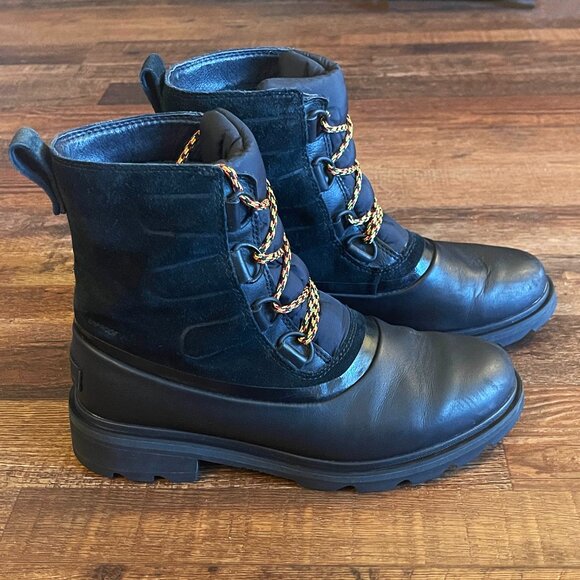 Sorel Shoes - Sorel Womens Black Boots Lennox Waterproof Outdoor Duck Leather/Suede  Size 9